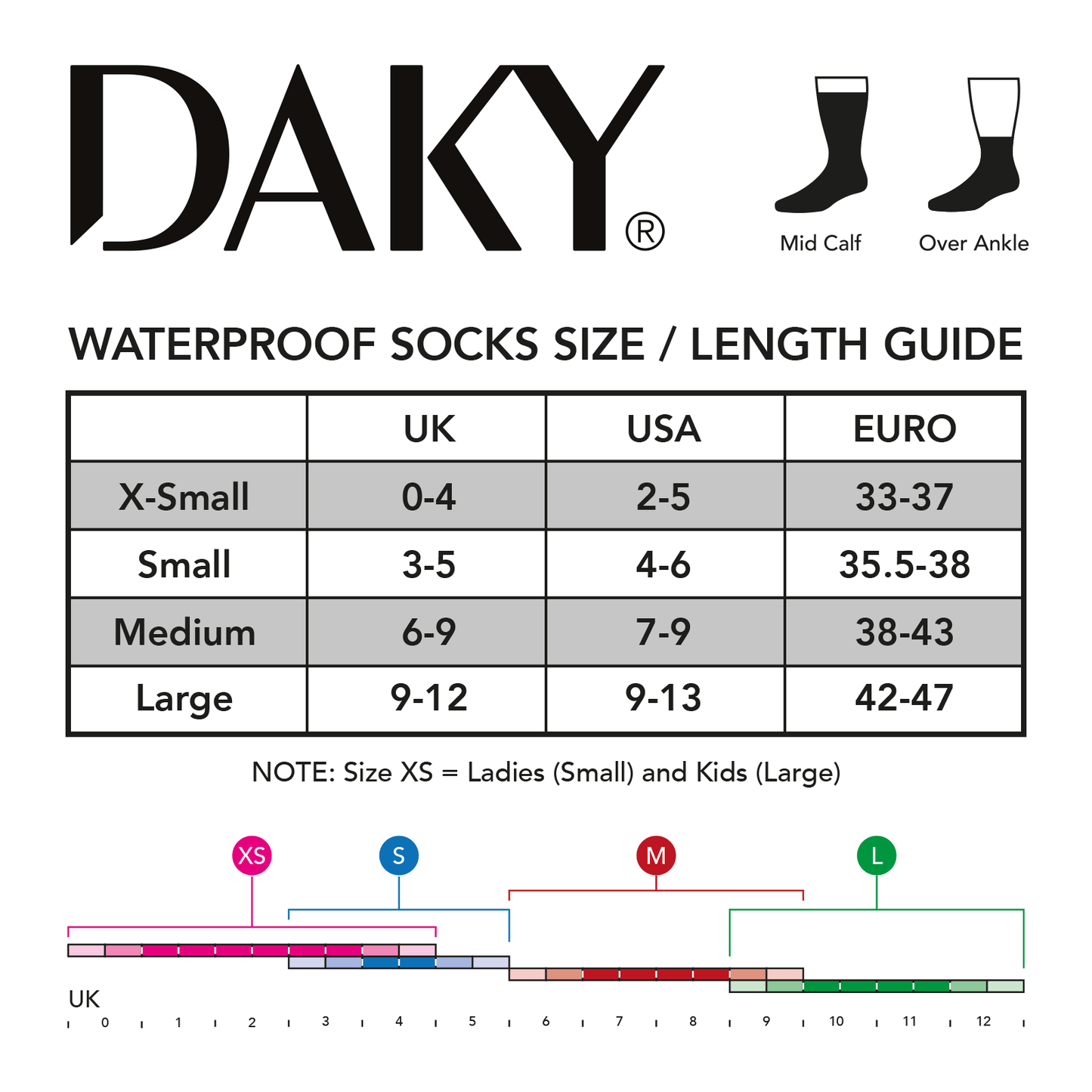 DAKY Sizing Chart - Waterproof Socks