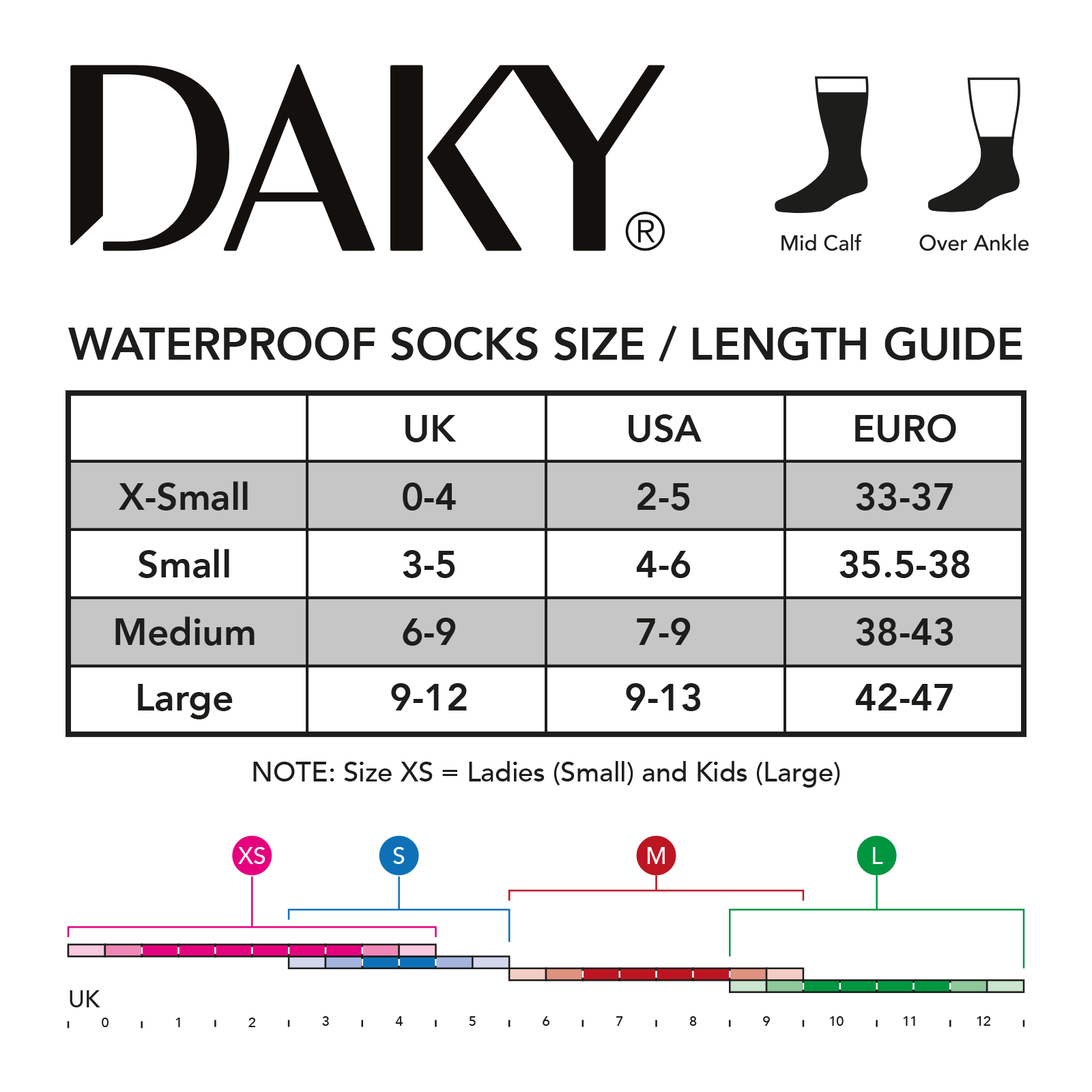 DAKY Sizing Chart - Waterproof Socks